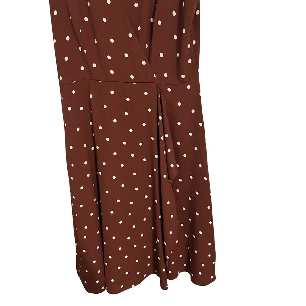 Ann Taylor Polka Dot‎ Wrap Midi Dress Rust Brown White Sleeveless Size 8 NWT